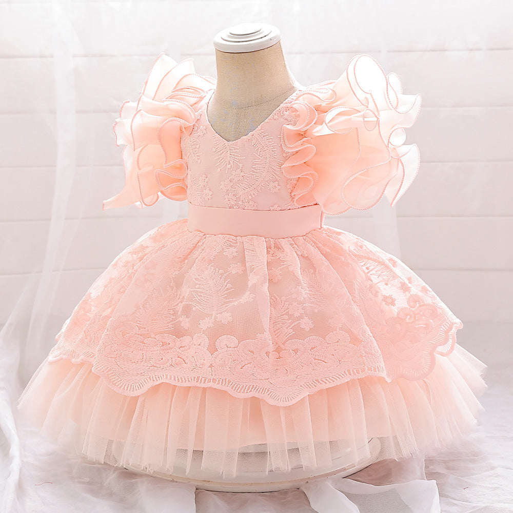 Embroidered Tiered Tulle A-Line Baby Dress for Special Occasions | Cute Baby Girl Party Dress
