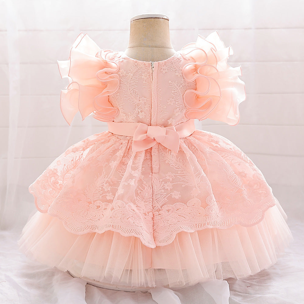 Embroidered Tiered Tulle A-Line Baby Dress for Special Occasions | Cute Baby Girl Party Dress