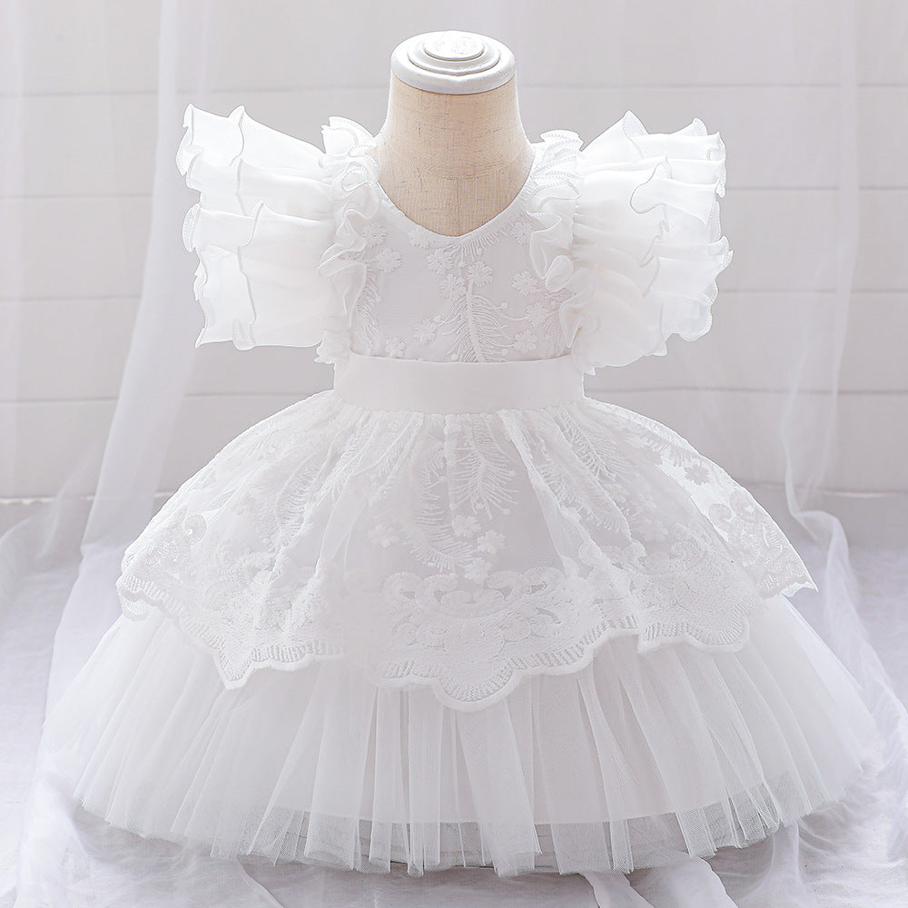 Embroidered Tiered Tulle A-Line Baby Dress for Special Occasions | Cute Baby Girl Party Dress