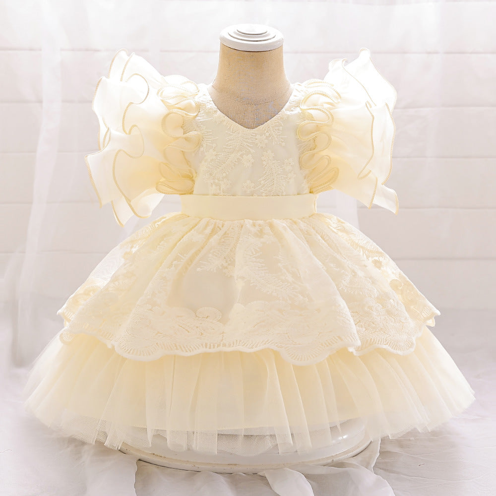 Embroidered Tiered Tulle A-Line Baby Dress for Special Occasions | Cute Baby Girl Party Dress