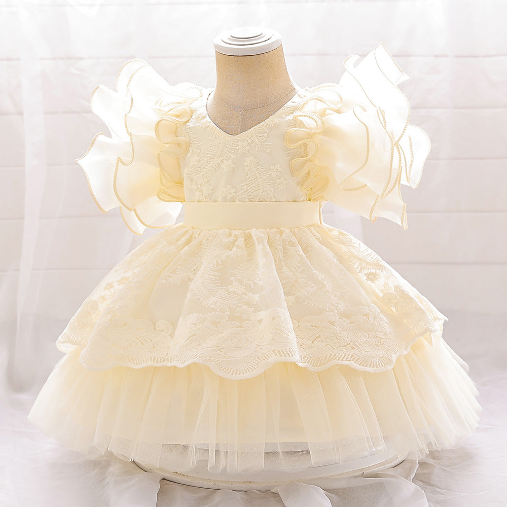 Embroidered Tiered Tulle A-Line Baby Dress for Special Occasions | Cute Baby Girl Party Dress