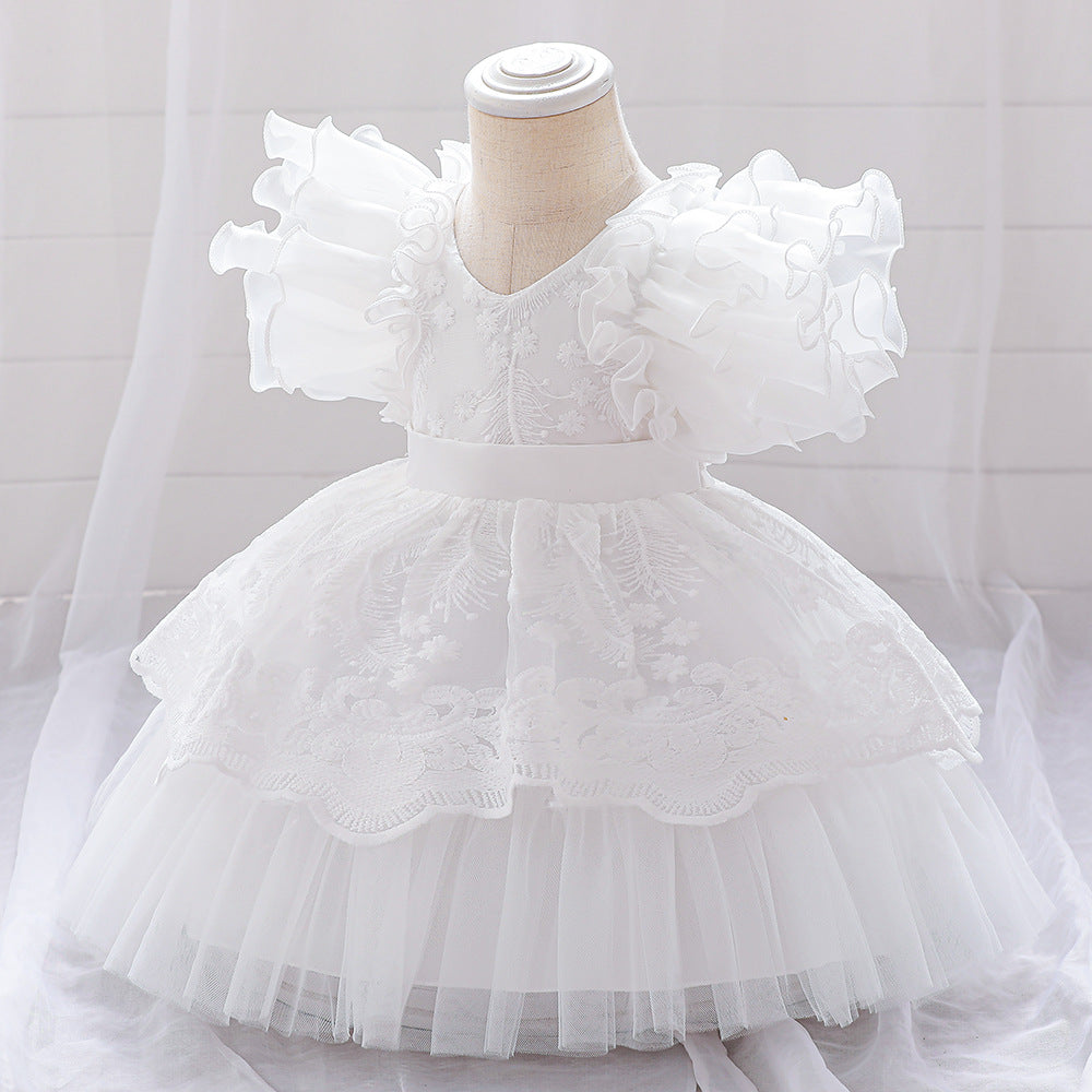 Embroidered Tiered Tulle A-Line Baby Dress for Special Occasions | Cute Baby Girl Party Dress