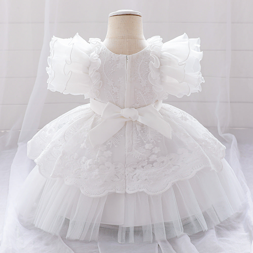 Embroidered Tiered Tulle A-Line Baby Dress for Special Occasions | Cute Baby Girl Party Dress