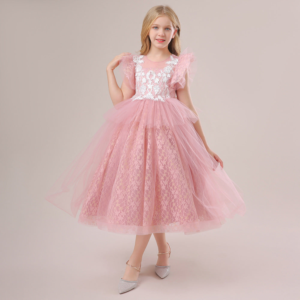 Embroidered Tulle Tiered Princess Dress for Girls – Formal Party & Wedding Wear