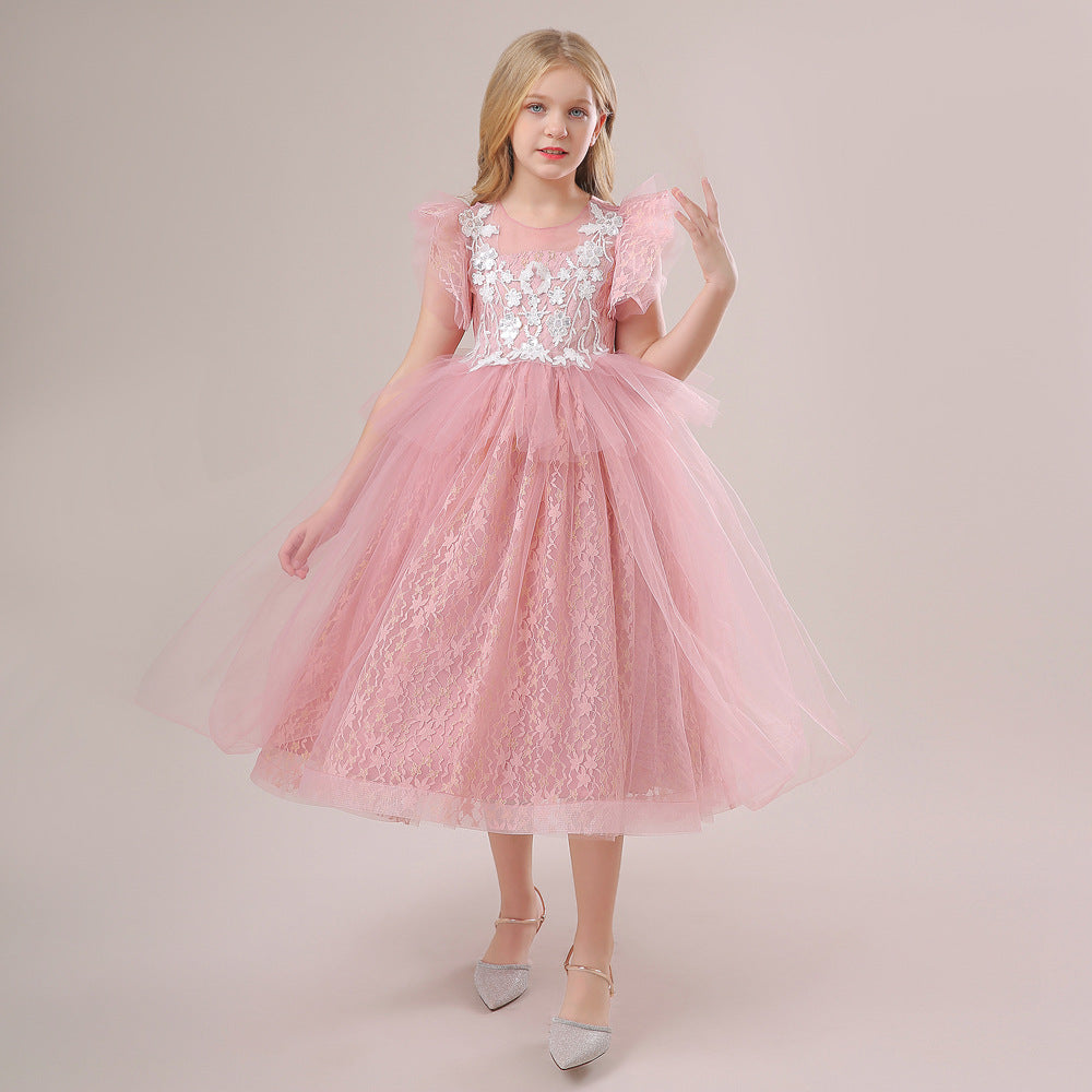 Embroidered Tulle Tiered Princess Dress for Girls – Formal Party & Wedding Wear