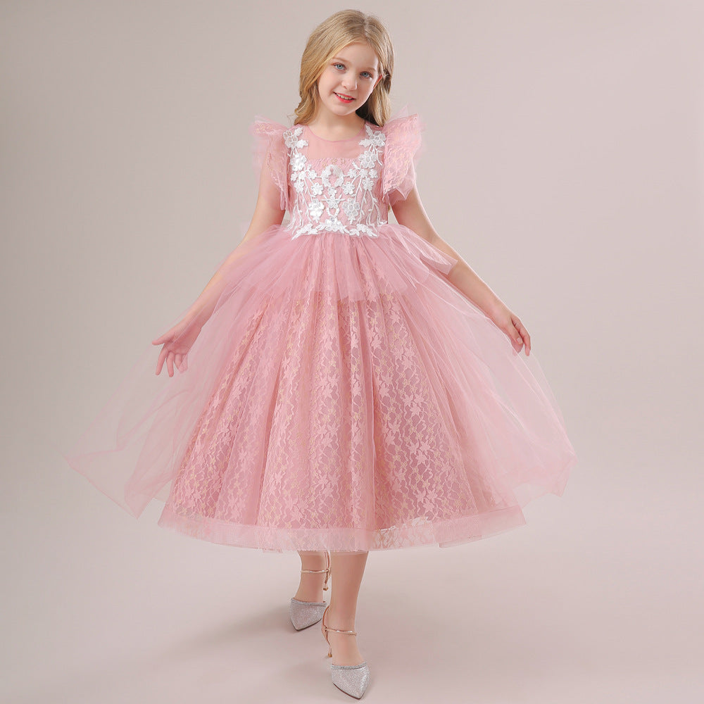Embroidered Tulle Tiered Princess Dress for Girls – Formal Party & Wedding Wear