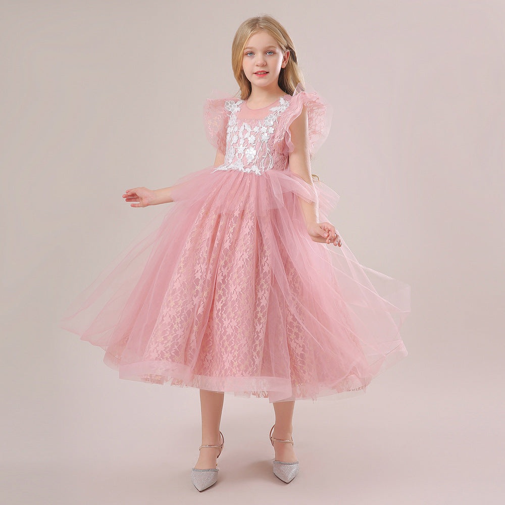 Embroidered Tulle Tiered Princess Dress for Girls – Formal Party & Wedding Wear