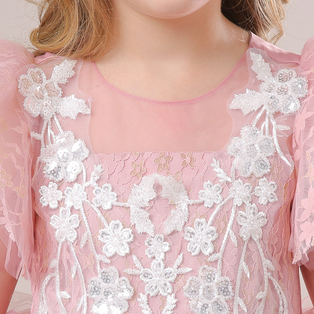 Embroidered Tulle Tiered Princess Dress for Girls – Formal Party & Wedding Wear