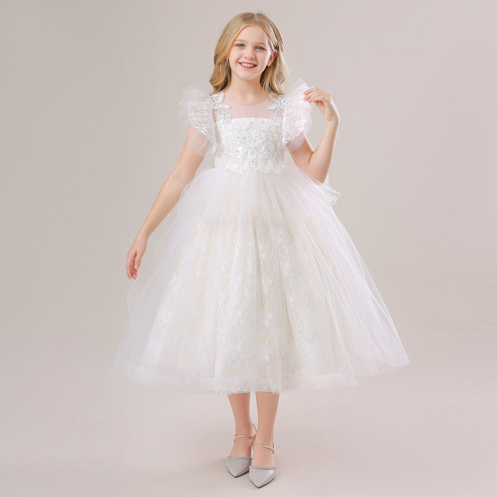 Embroidered Tulle Tiered Princess Dress for Girls – Formal Party & Wedding Wear