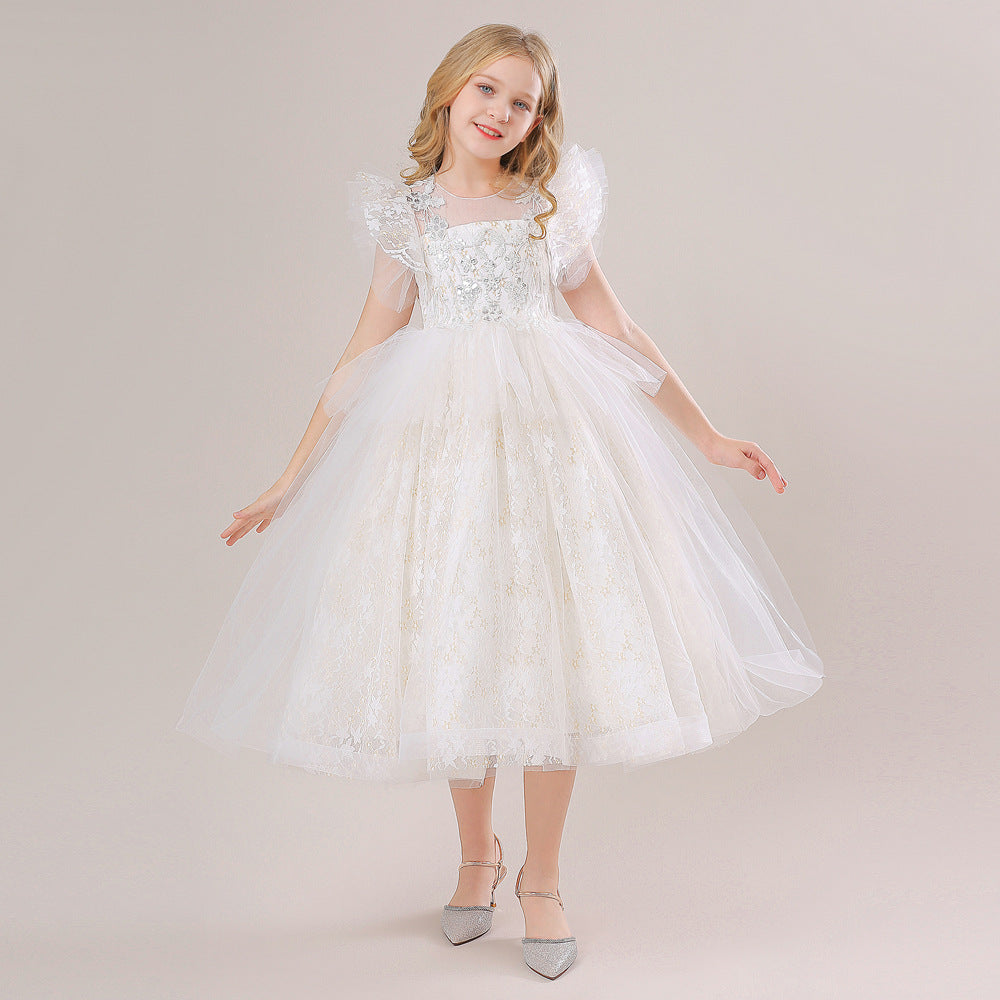 Embroidered Tulle Tiered Princess Dress for Girls – Formal Party & Wedding Wear