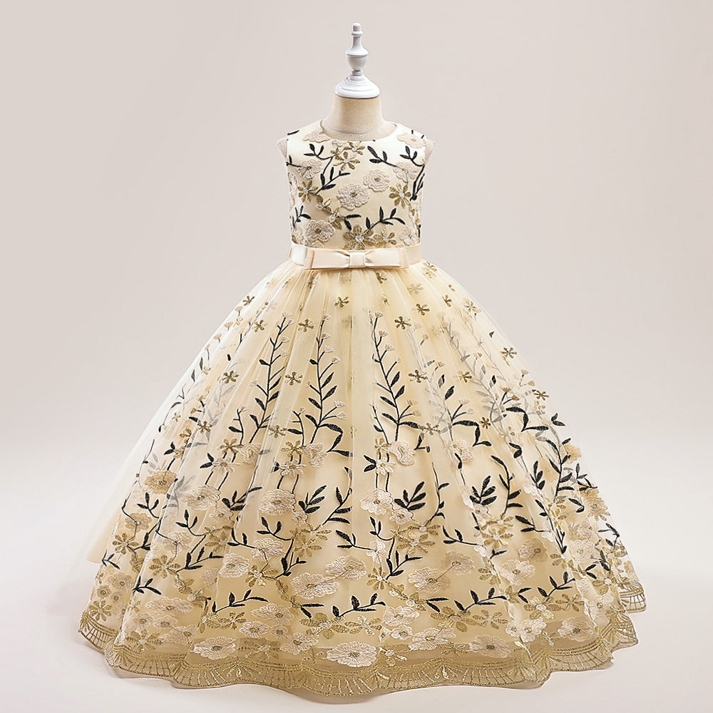 Kids Embroidered Tulle Princess Dress – Maxi A-Line Gown for Parties & Weddings