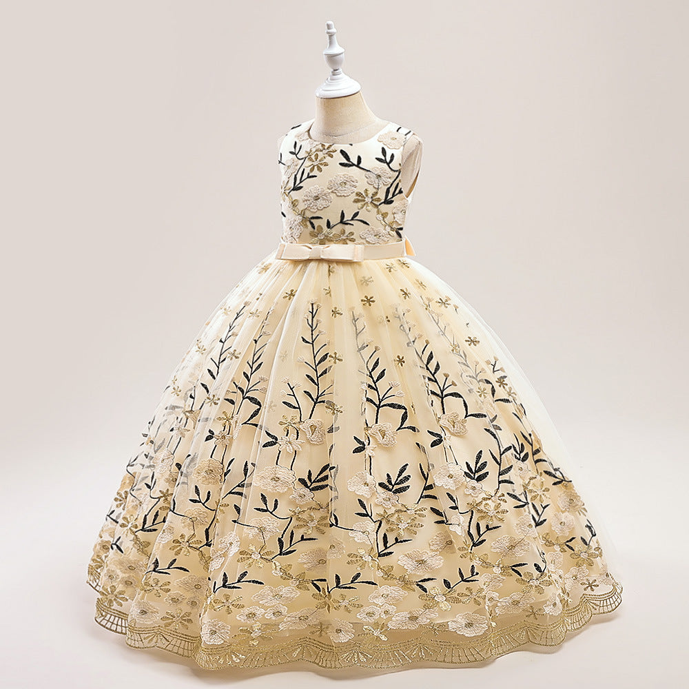 Kids Embroidered Tulle Princess Dress – Maxi A-Line Gown for Parties & Weddings