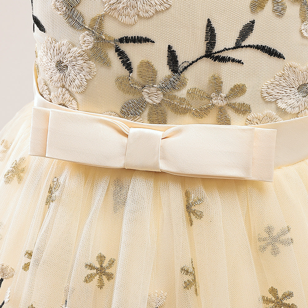Kids Embroidered Tulle Princess Dress – Maxi A-Line Gown for Parties & Weddings