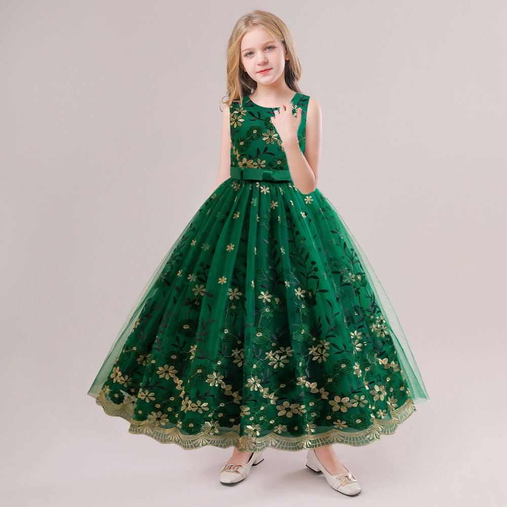 Kids Embroidered Tulle Princess Dress – Maxi A-Line Gown for Parties & Weddings