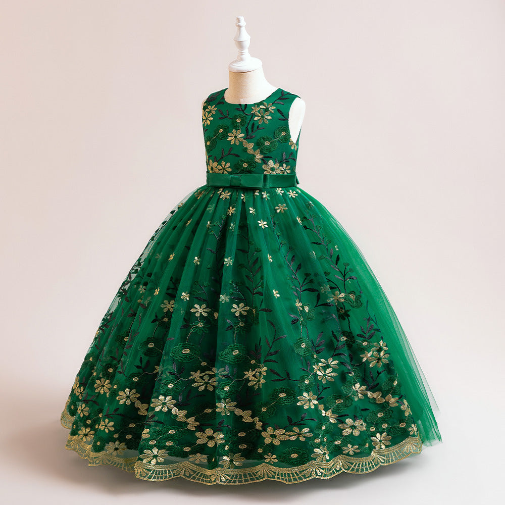 Kids Embroidered Tulle Princess Dress – Maxi A-Line Gown for Parties & Weddings