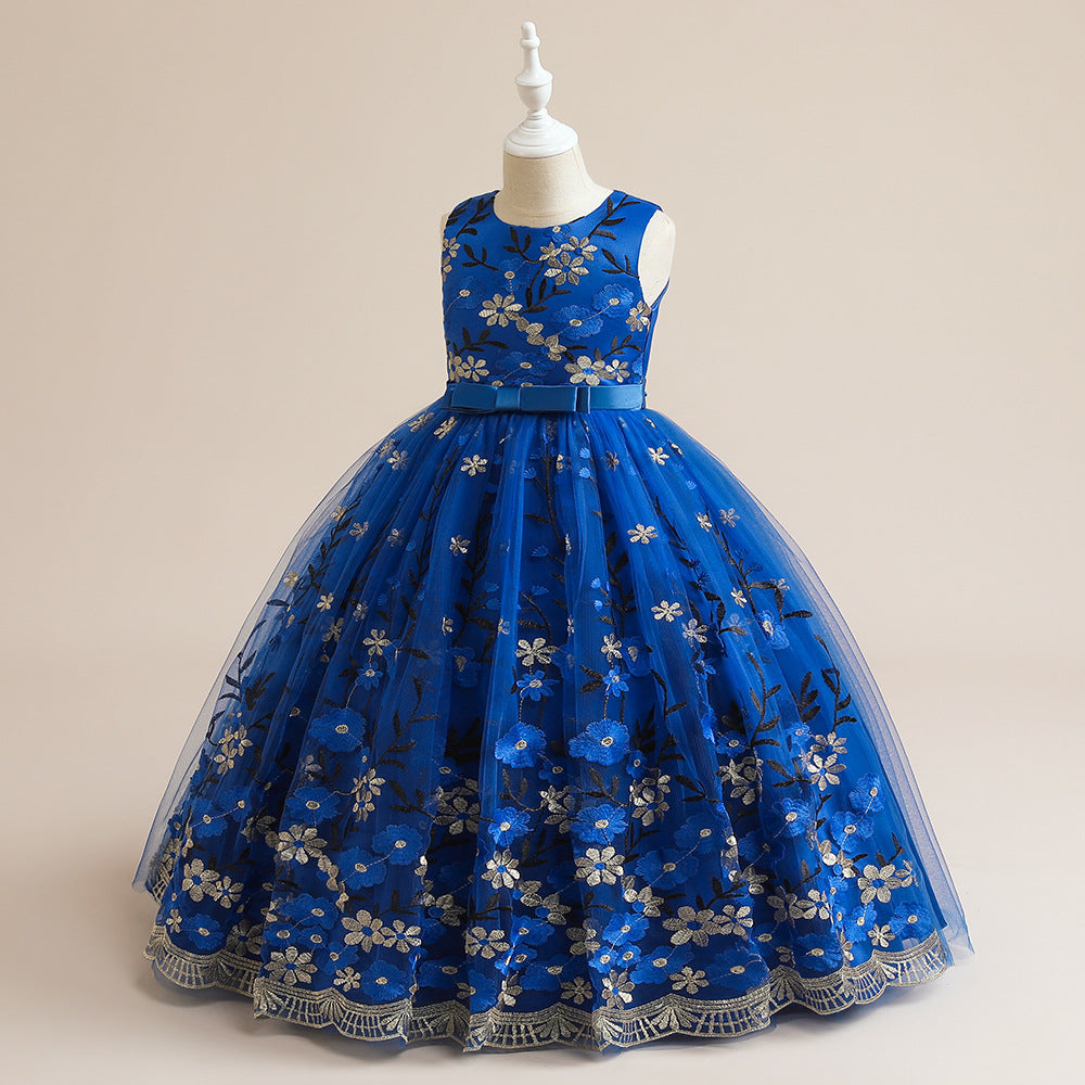 Kids Embroidered Tulle Princess Dress – Maxi A-Line Gown for Parties & Weddings