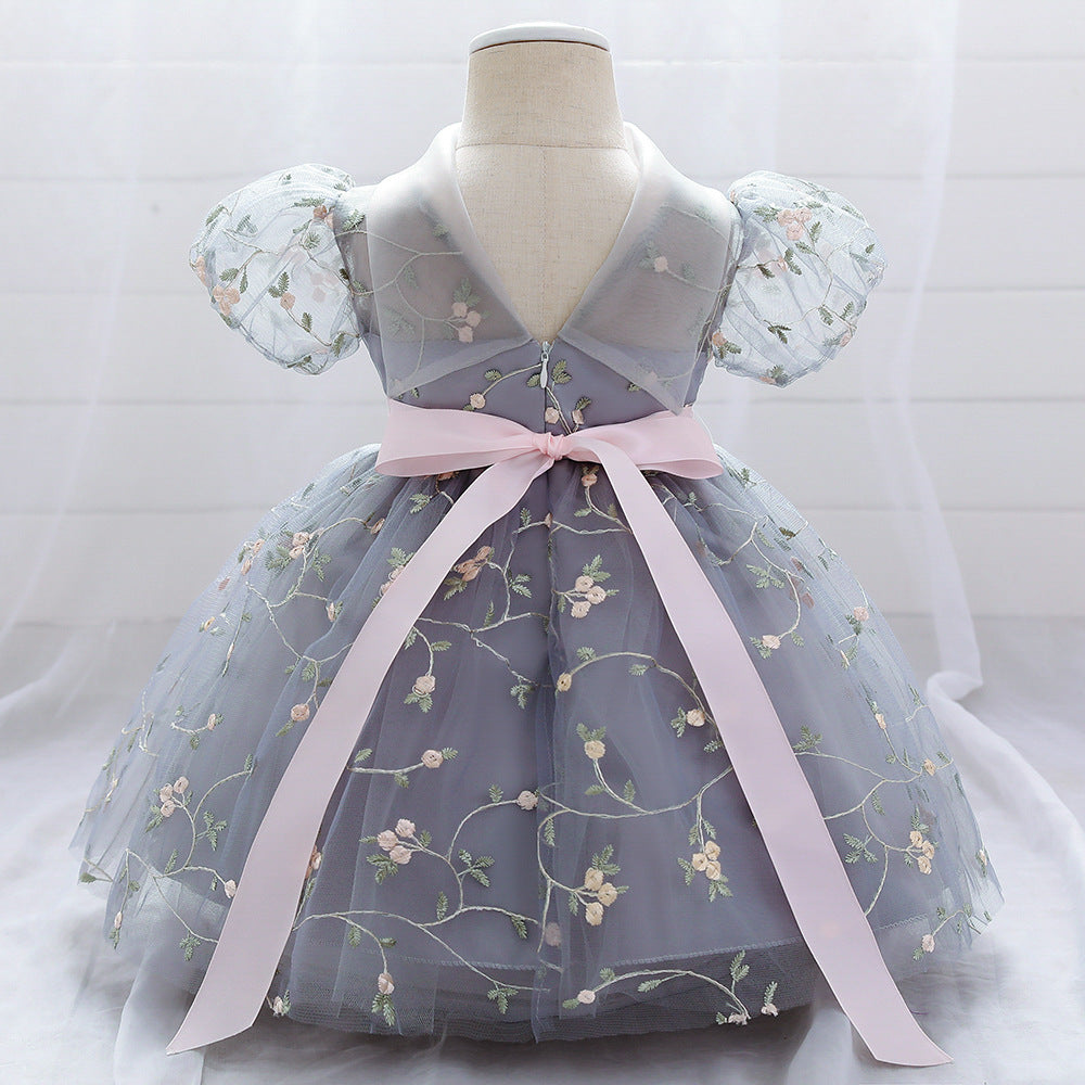 Embroidered Tulle Princess Dress for Girls | Puffy Ball Gown for Parties & Weddings