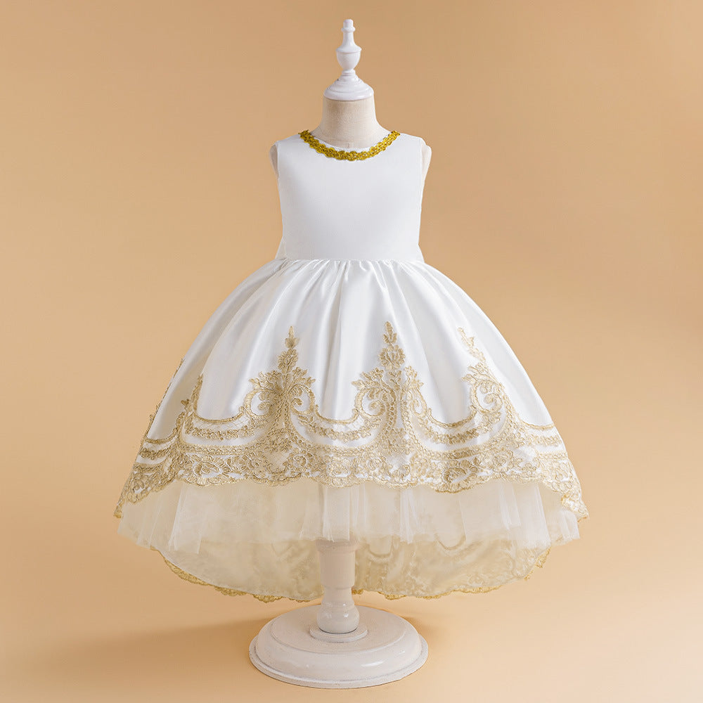 White Embroidered Puffy Ball Gown Dress for Girls – Flower Girl & Party Dress