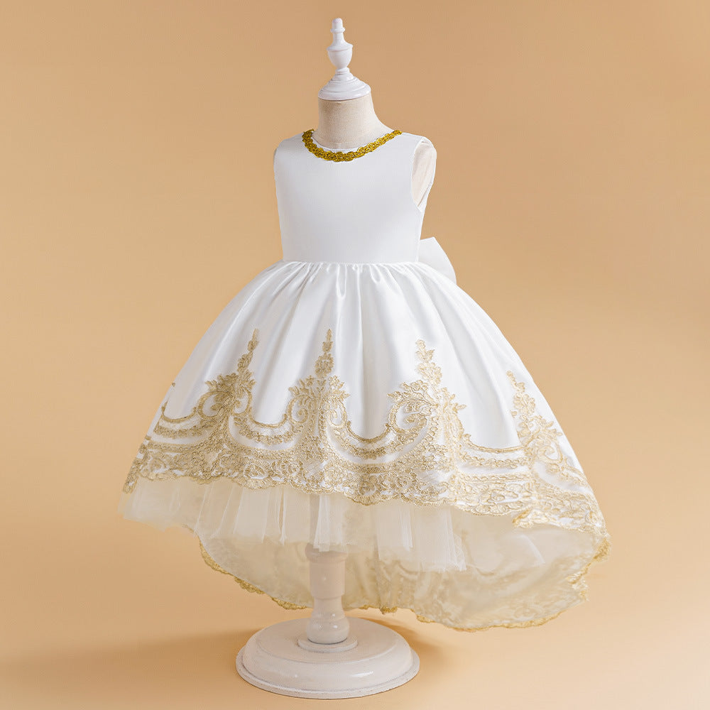 White Embroidered Puffy Ball Gown Dress for Girls – Flower Girl & Party Dress