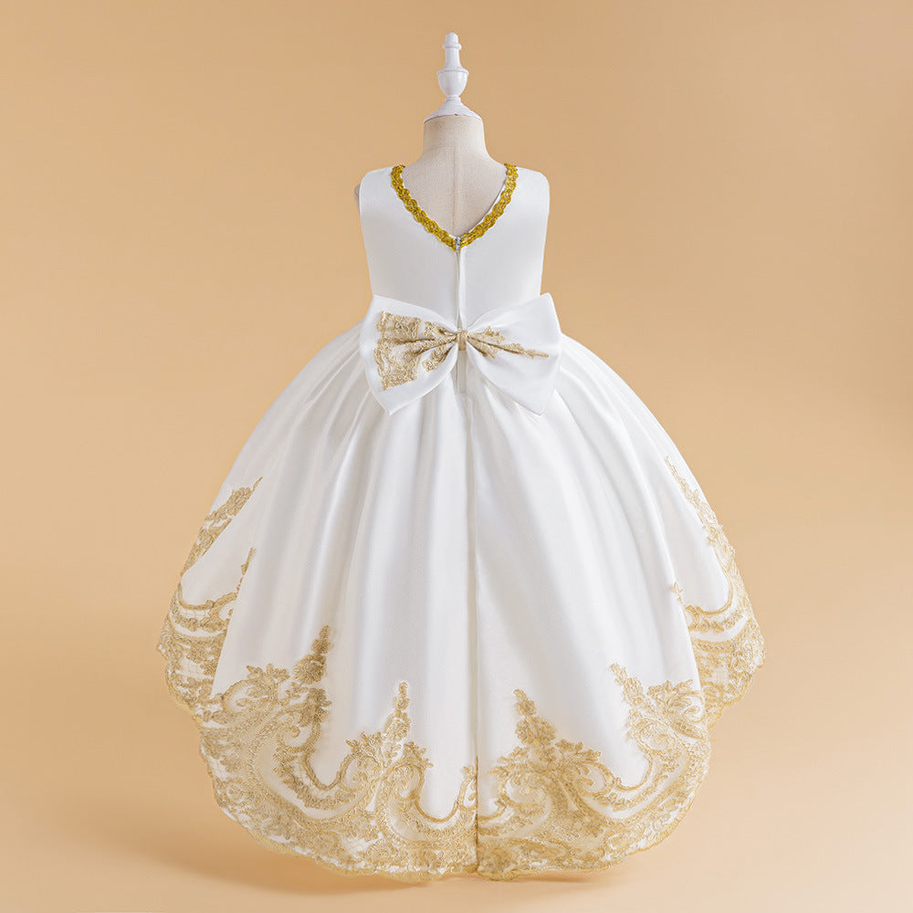 White Embroidered Puffy Ball Gown Dress for Girls – Flower Girl & Party Dress