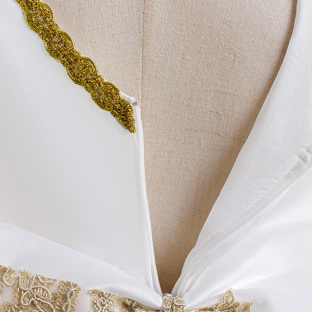 White Embroidered Puffy Ball Gown Dress for Girls – Flower Girl & Party Dress