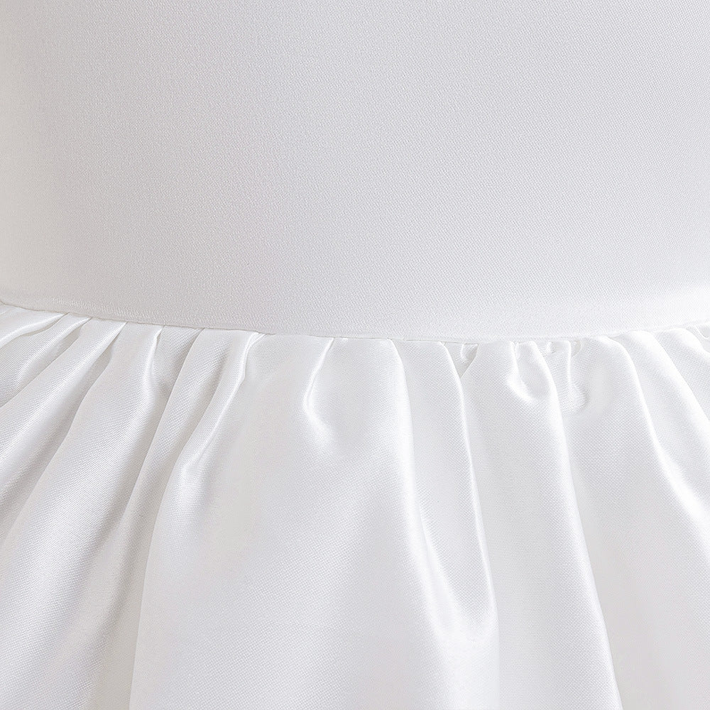 White Embroidered Puffy Ball Gown Dress for Girls – Flower Girl & Party Dress