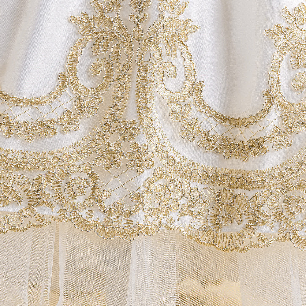 White Embroidered Puffy Ball Gown Dress for Girls – Flower Girl & Party Dress
