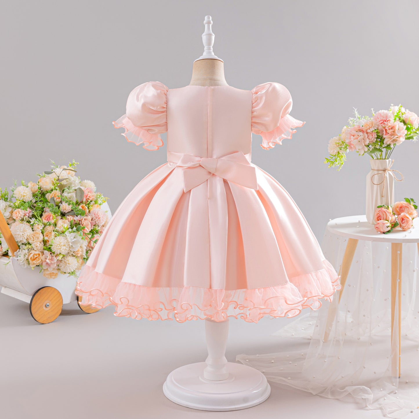 Light Pink Fairy Princess Ball Gown Puffy Sleeve Dress for Girls (Ages 3-10)