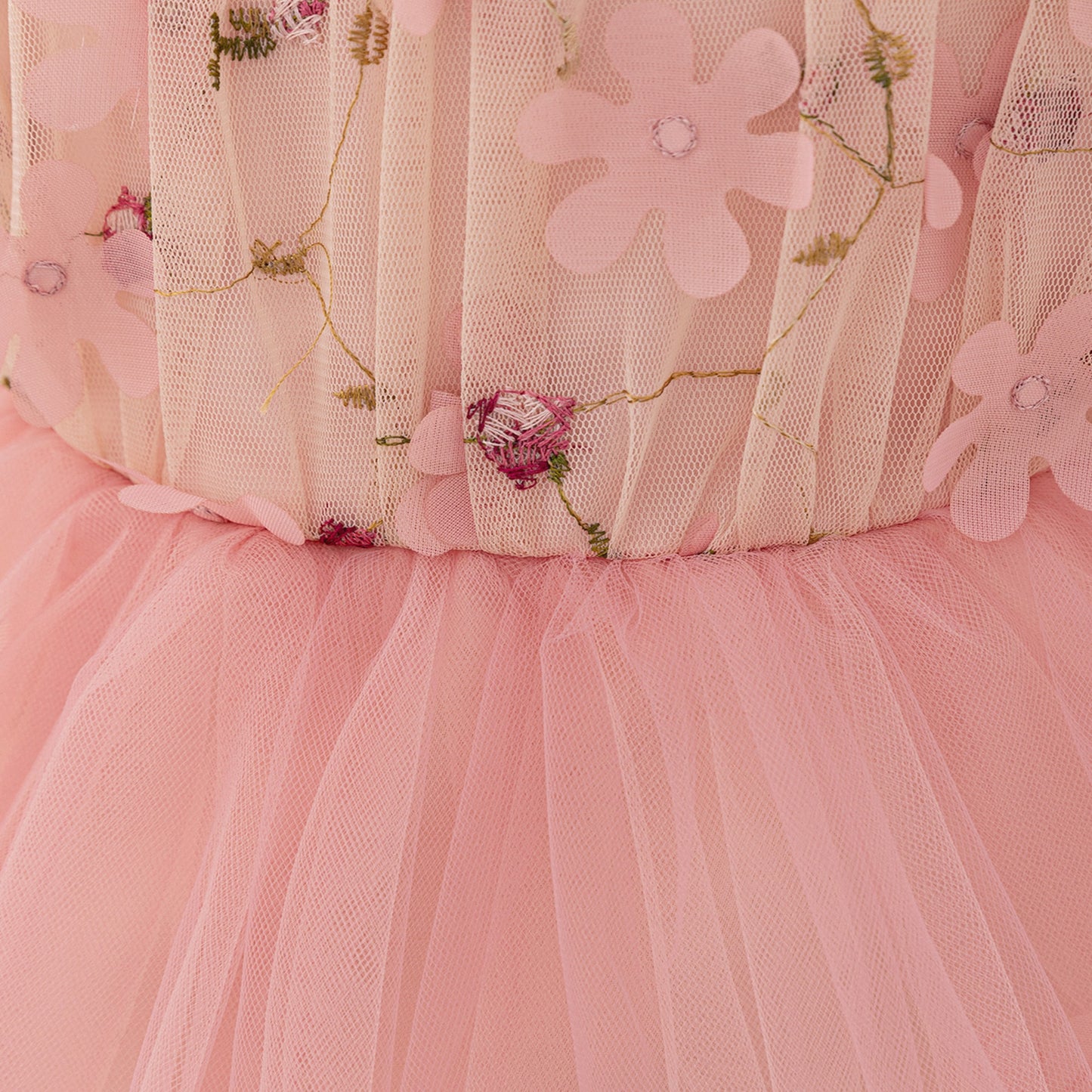 Light Pink Puffy Princess Ball Gown Dress with Embroidery & 3D Appliques for Girls