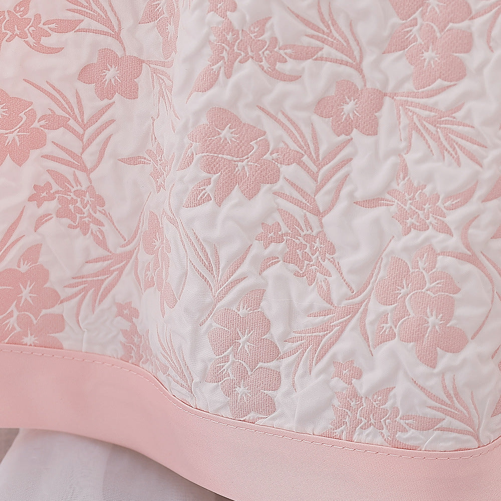 Cute Light Pink Floral A-Line Baby Dress with Puff Sleeves – Perfect for Parties & Photo Shoots