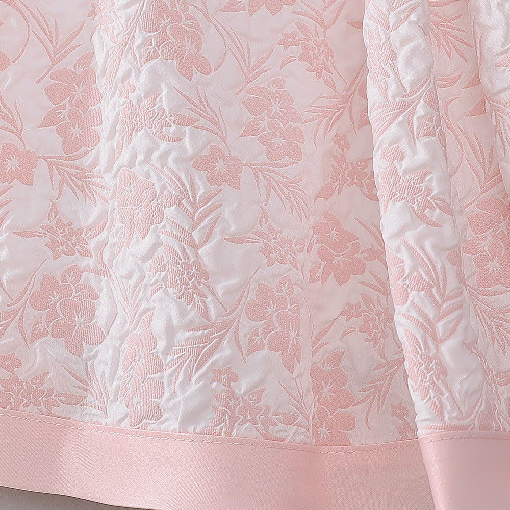Cute Light Pink Floral A-Line Baby Dress with Puff Sleeves – Perfect for Parties & Photo Shoots