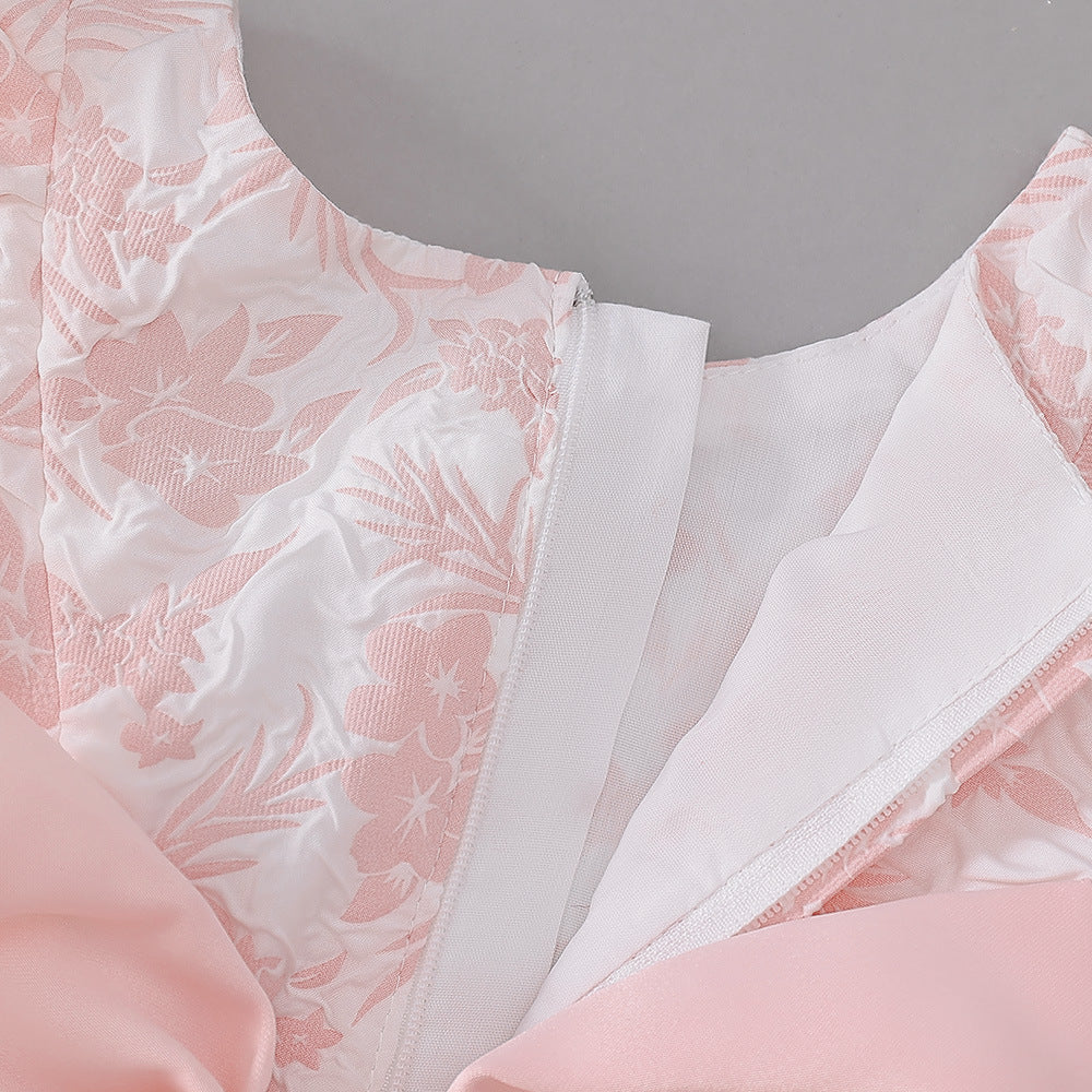 Cute Light Pink Floral A-Line Baby Dress with Puff Sleeves – Perfect for Parties & Photo Shoots