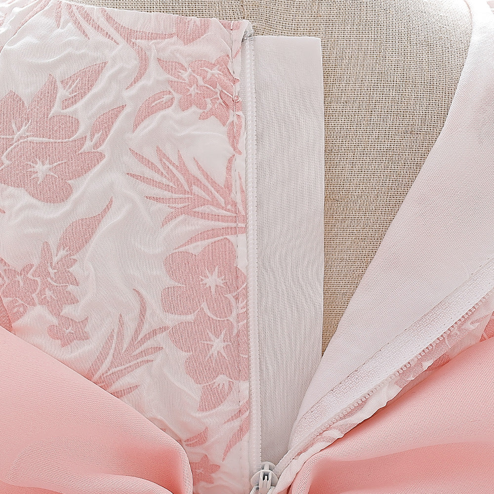 Cute Light Pink Floral A-Line Baby Dress with Puff Sleeves – Perfect for Parties & Photo Shoots