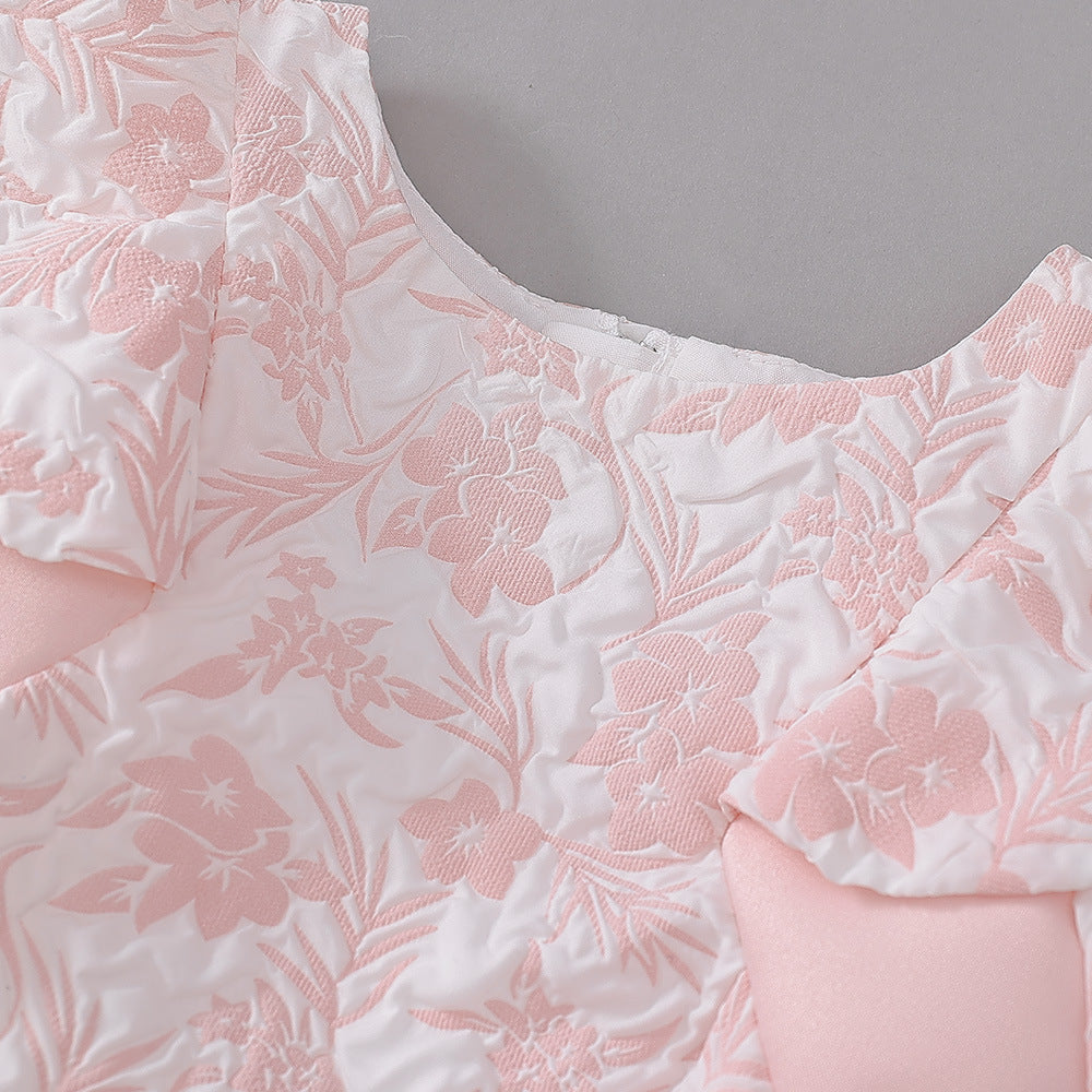 Cute Light Pink Floral A-Line Baby Dress with Puff Sleeves – Perfect for Parties & Photo Shoots