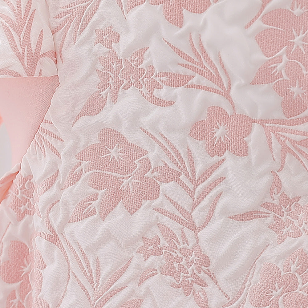 Cute Light Pink Floral A-Line Baby Dress with Puff Sleeves – Perfect for Parties & Photo Shoots