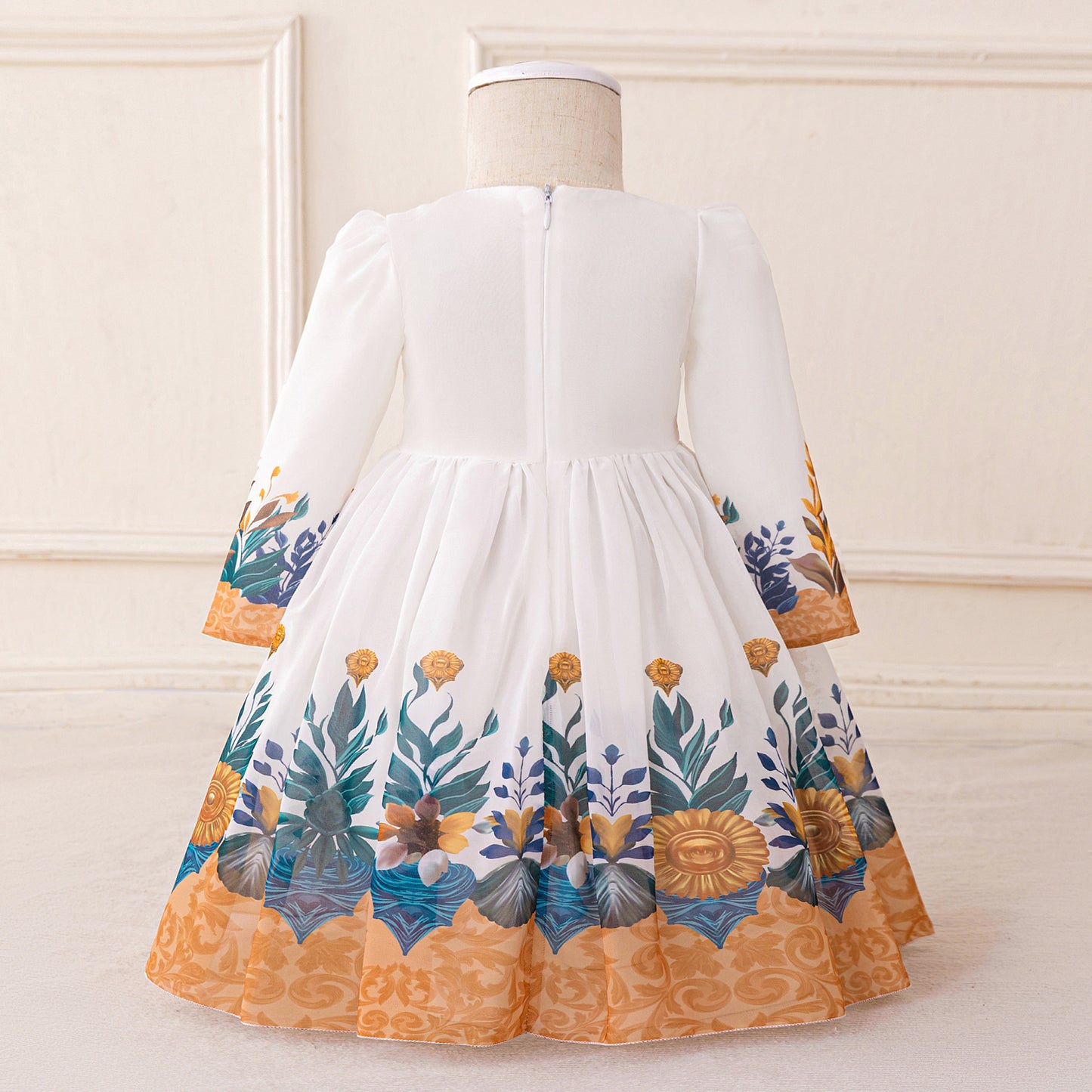 Floral Maxi Puffy Princess Dress for Girls | Long Sleeve Printed Ball Gown