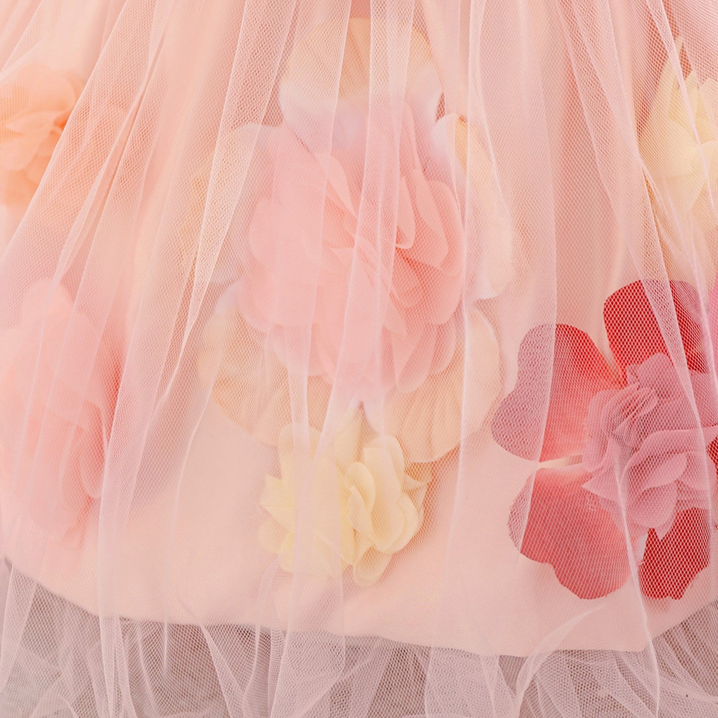 Light Pink Floral Puffy Princess Dress for Girls, Tea-Length Ball Gown
