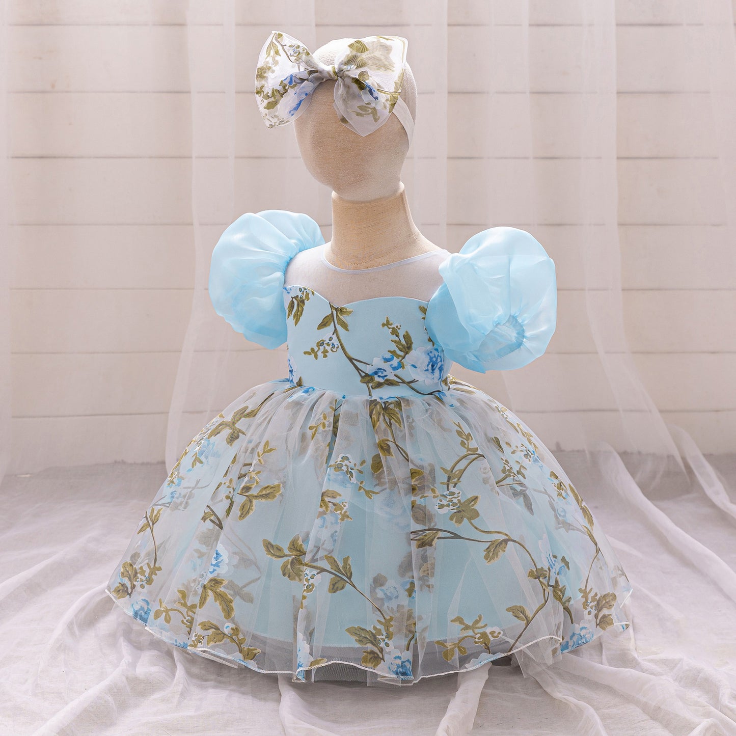 Cute Floral Puff Tulle Princess Dress – Ball Gown for Toddlers and Kids