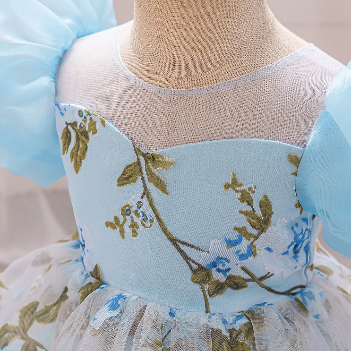 Cute Floral Puff Tulle Princess Dress – Ball Gown for Toddlers and Kids