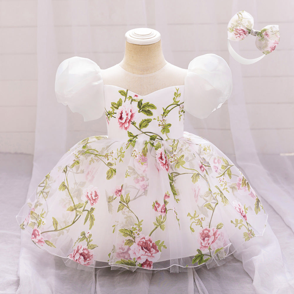 Cute Floral Puff Tulle Princess Dress – Ball Gown for Toddlers and Kids