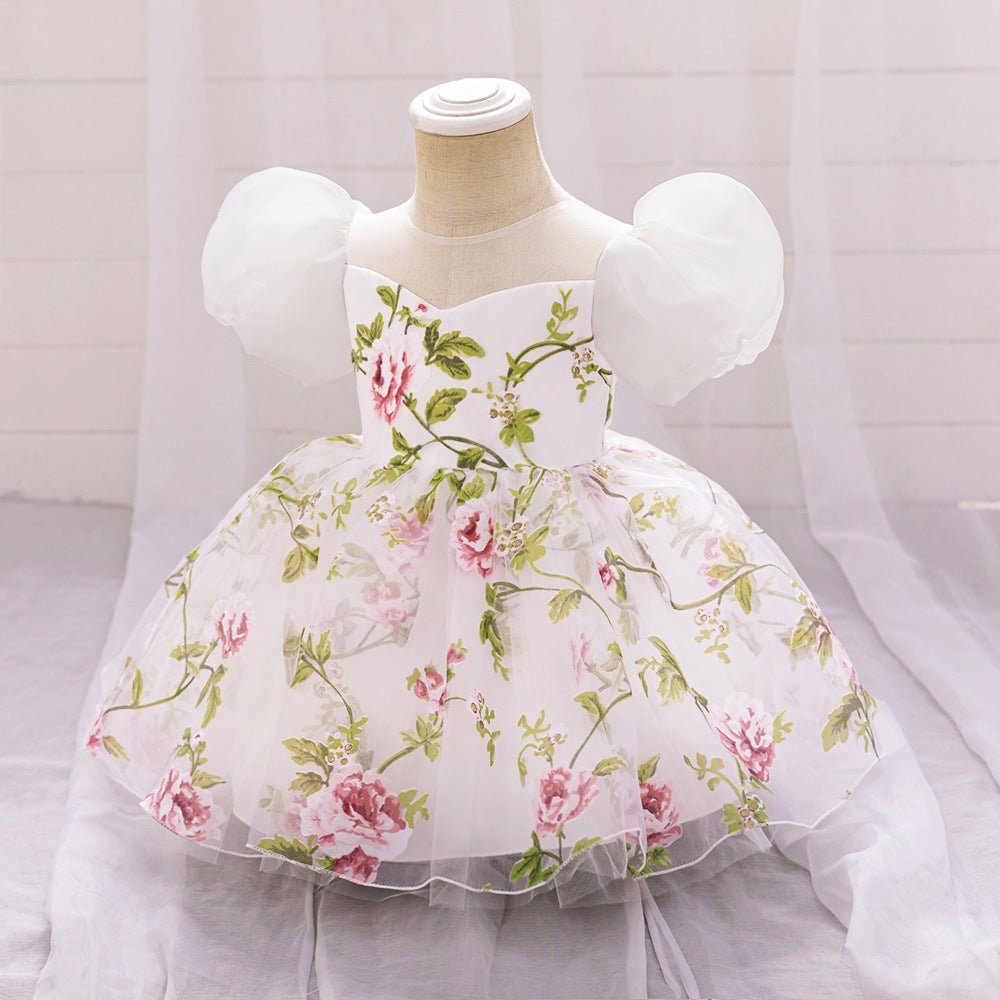 Cute Floral Puff Tulle Princess Dress – Ball Gown for Toddlers and Kids