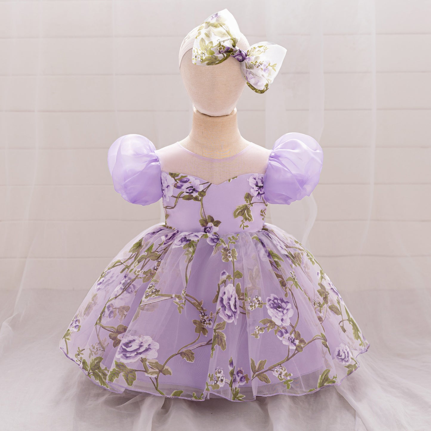 Cute Floral Puff Tulle Princess Dress – Ball Gown for Toddlers and Kids