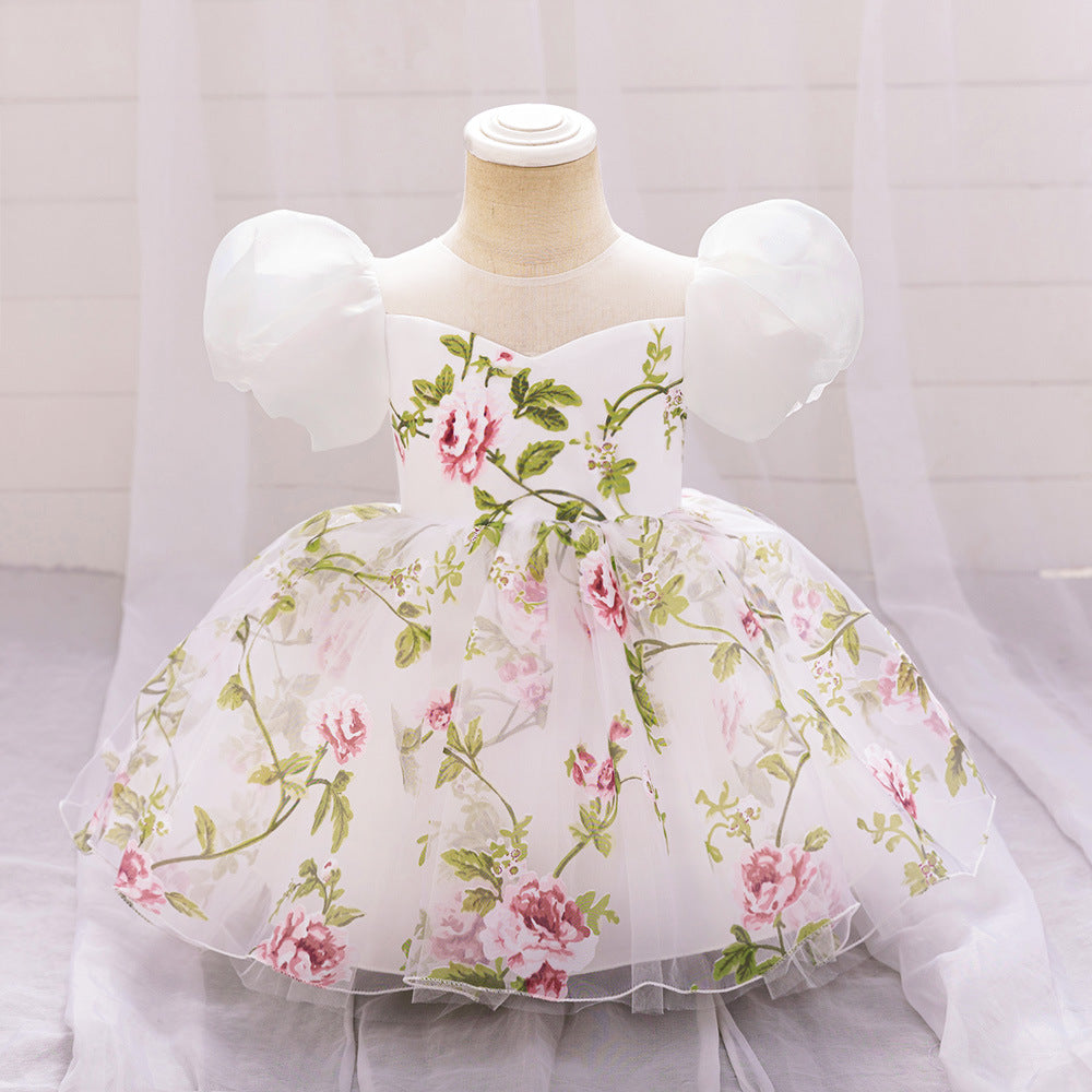 Cute Floral Puff Tulle Princess Dress – Ball Gown for Toddlers and Kids