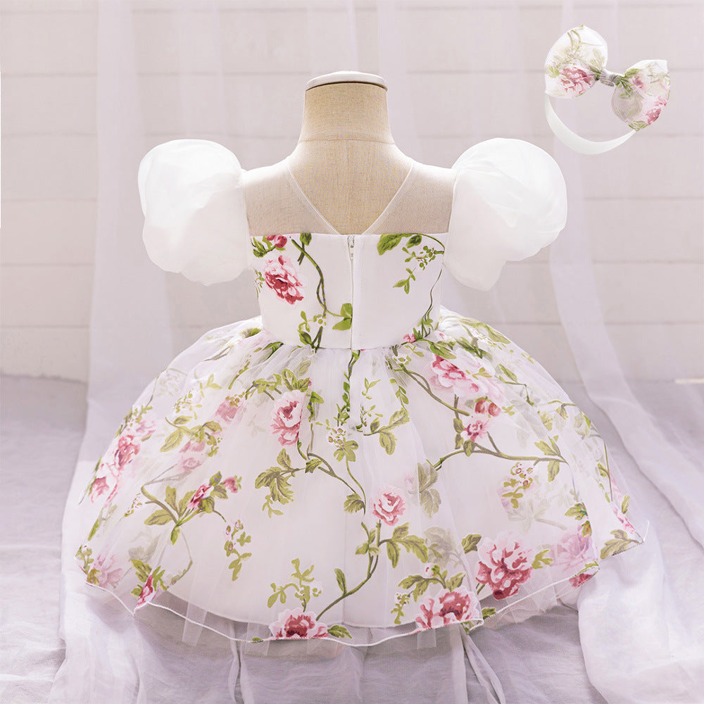 Cute Floral Puff Tulle Princess Dress – Ball Gown for Toddlers and Kids