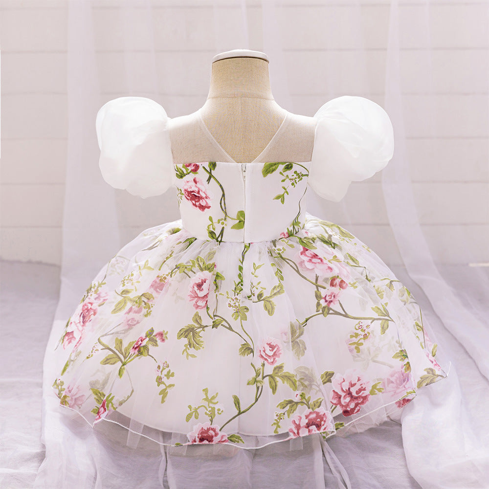 Cute Floral Puff Tulle Princess Dress – Ball Gown for Toddlers and Kids