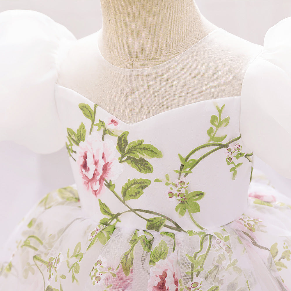 Cute Floral Puff Tulle Princess Dress – Ball Gown for Toddlers and Kids