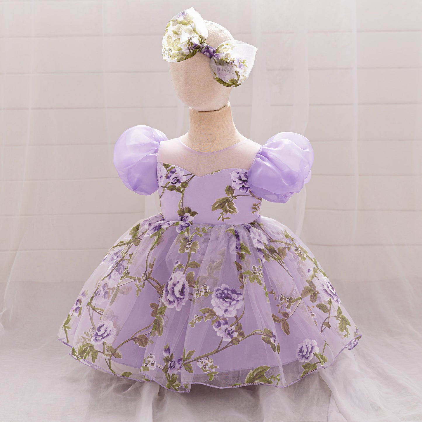 Cute Floral Puff Tulle Princess Dress – Ball Gown for Toddlers and Kids
