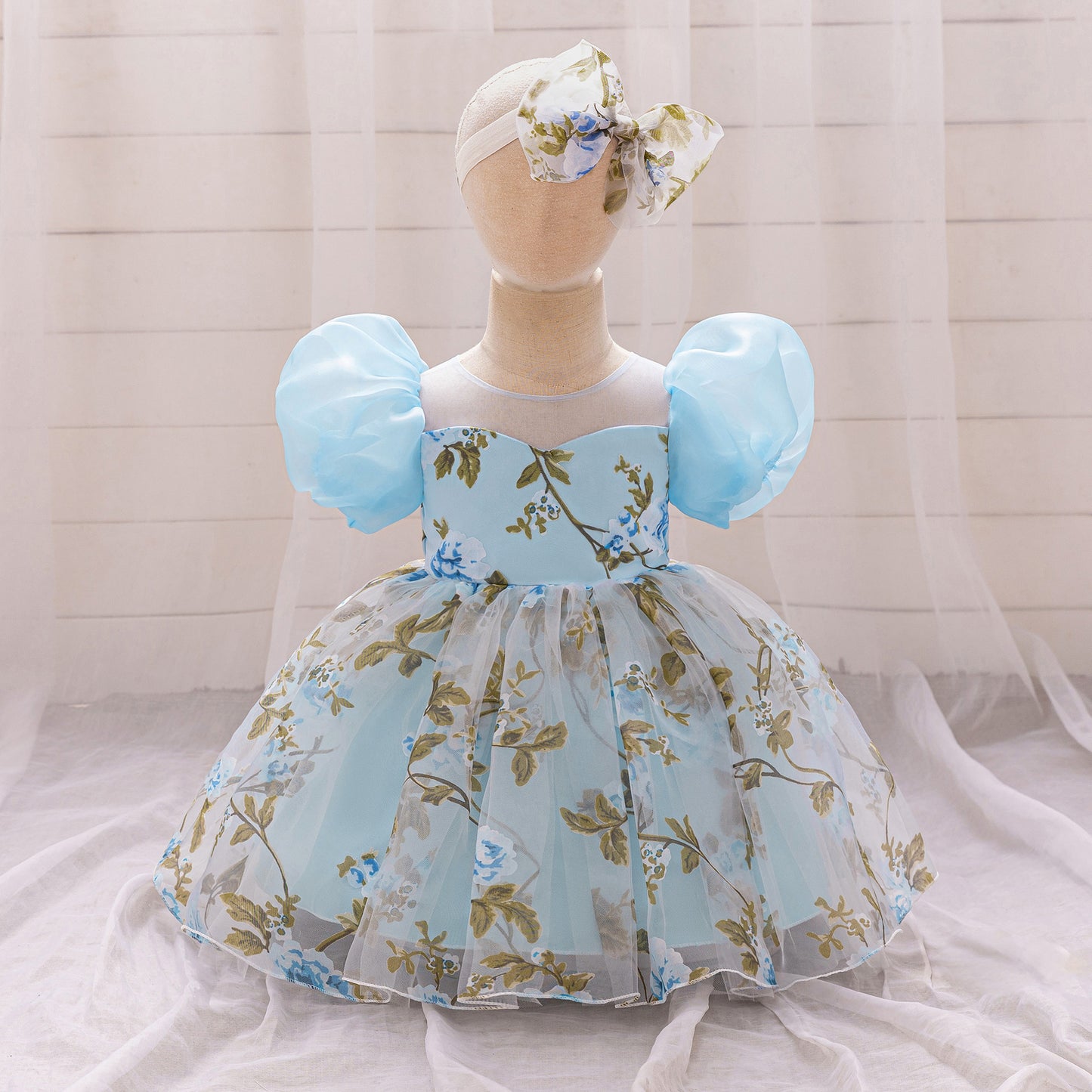 Cute Floral Puff Tulle Princess Dress – Ball Gown for Toddlers and Kids