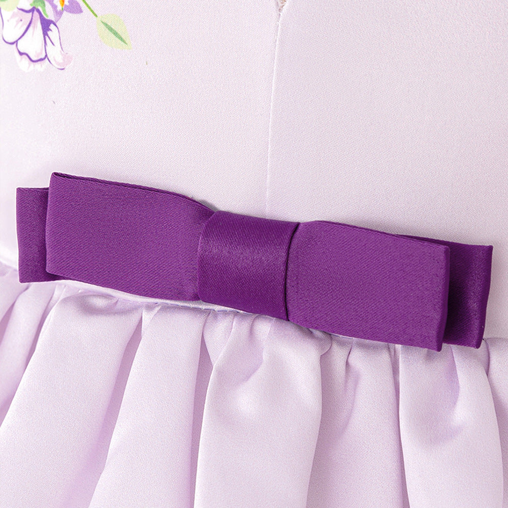 Girls' Puffy Floral Satin Ball Gown – Tea Length Party & Celebration Dress