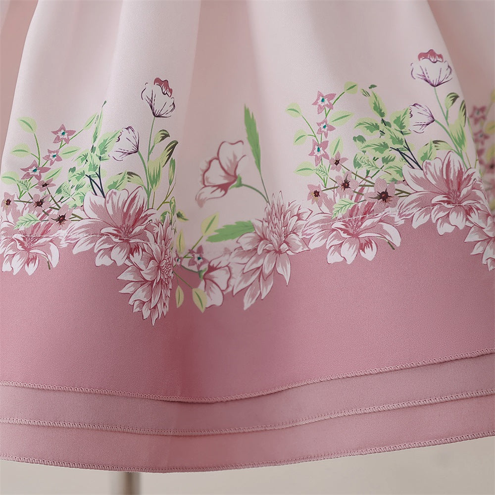 Girls' Puffy Floral Satin Ball Gown – Tea Length Party & Celebration Dress